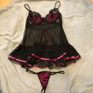 Lingerie. Babydoll. Pink & Black. USED.